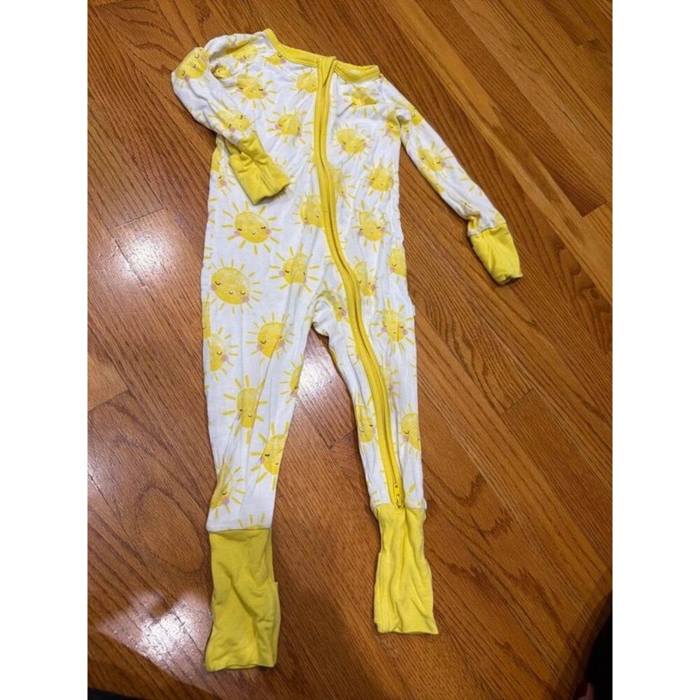 6/12m little sleepies sleepy happy sun yellow bamboo zip sleeper